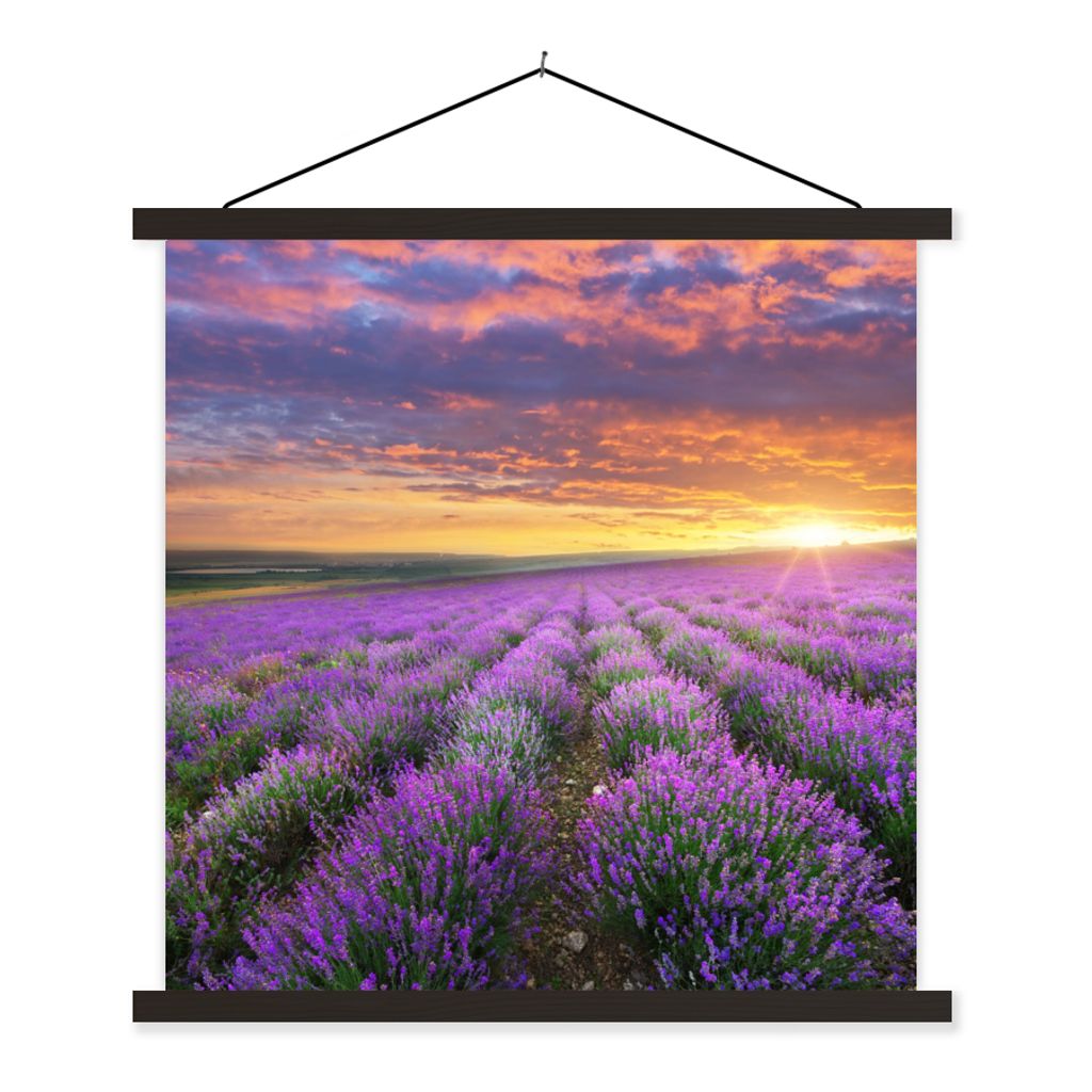 MuchoWow Textilposter Lavendel - Wolken - Frühling 90x90 cm mit schwarzem Rahmen - Magnetisches