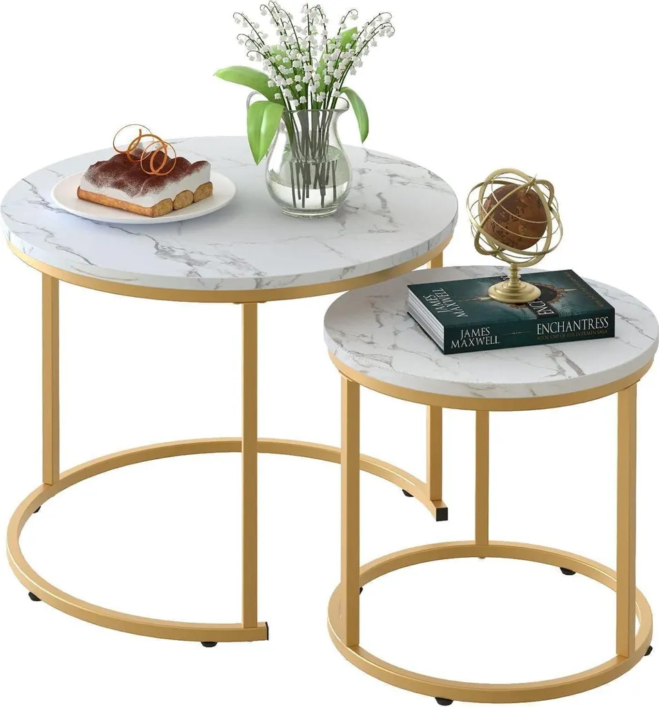 Tables basses gigognes gain de place rondes bois marbre pied doré