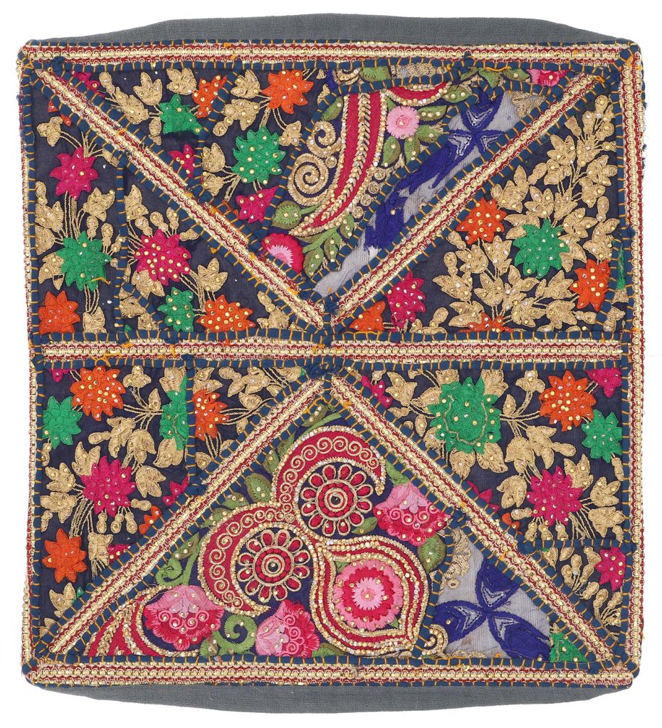 Patchwork Kissenhülle, Dekokissen Bezug aus Rajasthan, Einzelstück - Muster 42, Blau, Baumwolle, 40*40*1 cm, Zierkissen, Dekokissen, Sofakissen