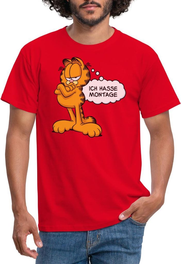 Spreadshirt Garfield Ich Hasse Montage Lustiger Spruch Männer T-Shirt, XXL, Rot
