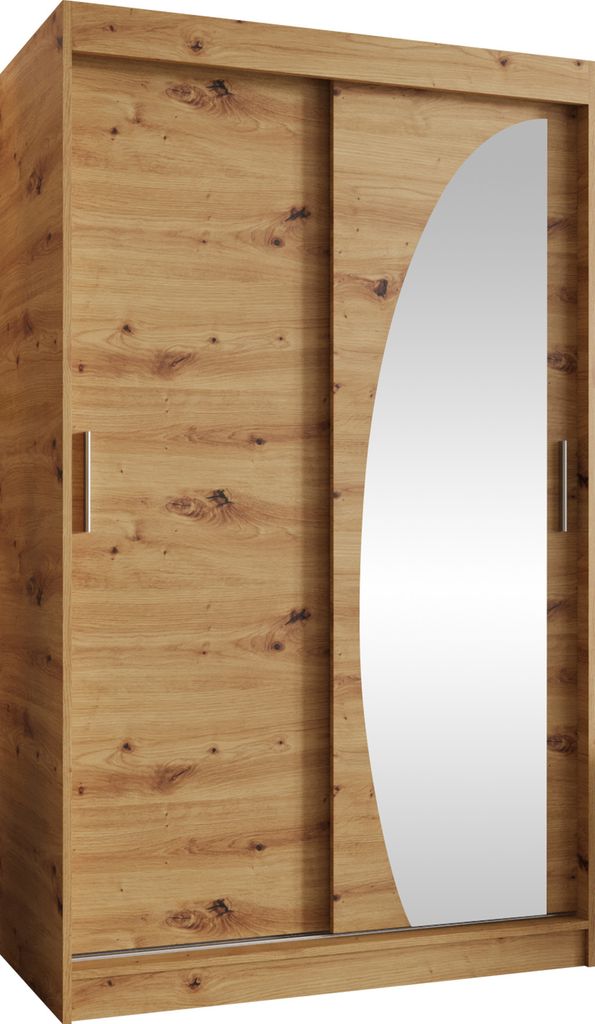 MIRJAN24 Kleiderschrank Wika 120, Schwebetürenschrank mit zwei Kleiderstangen, Garderobe (Farbe: Artisan Eiche, Größe: 120 cm, ohne Schubladen)