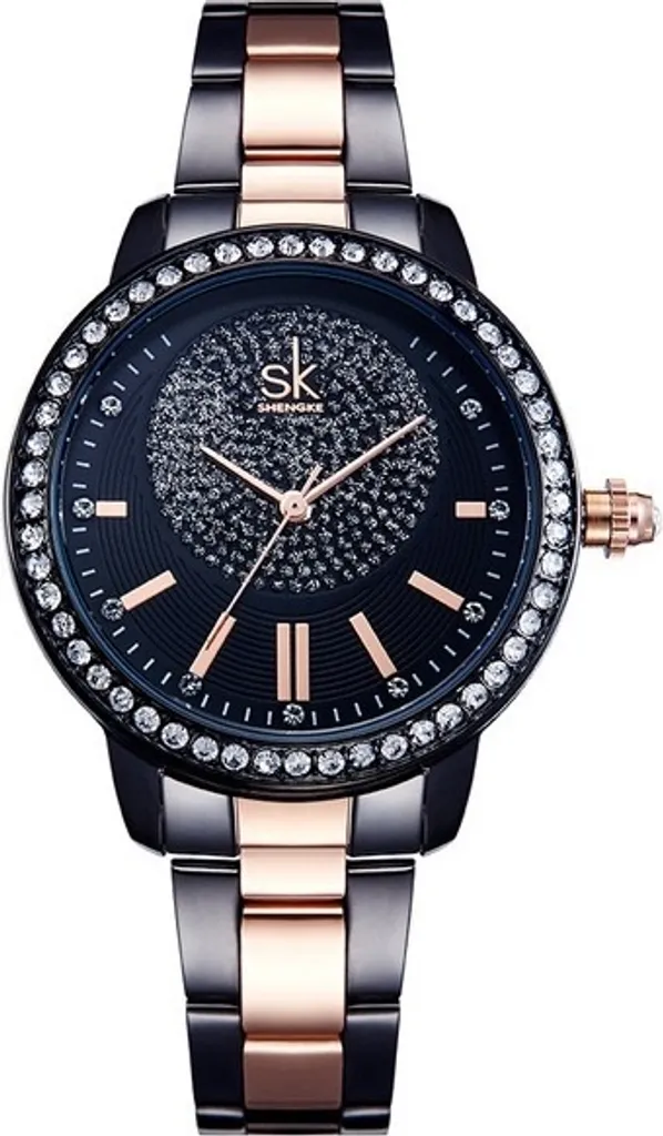 Montre SHENGKE Crystal Noire KP4365 - Bijou Élégant pour Femme Moderne