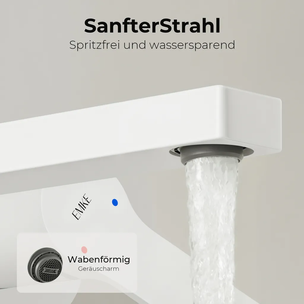 Rubinetto Lavabo EMKE Bianco Opaco - Sicuro e Facile da Pulire - 5