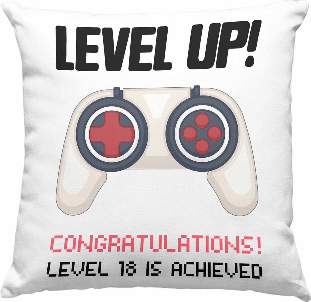 Trendation - 18. Geburtstag Deko-Kissen mit Füllung 40x40 Jungen Jungs Geschenk 18er Geschenkidee 18 Sohn Gamer Zocker Sprüche Lustig (Rosa)