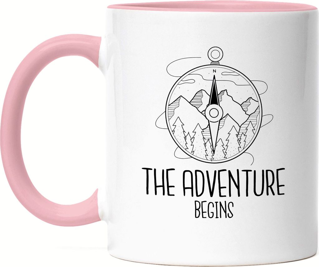 The Adventure Begins Tasse Rosa Camping Reisen Abenteuerlust Kompass Urlaub