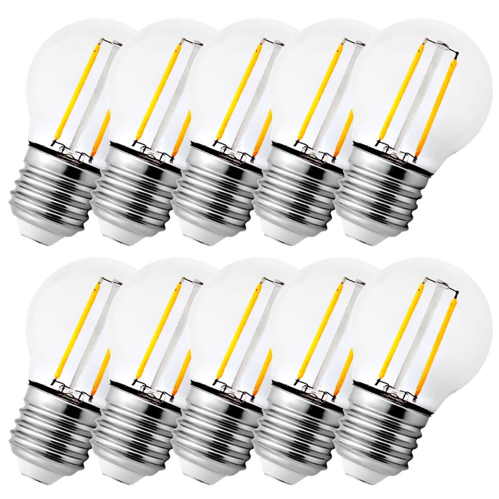 10x Leuchtmittel LED FILAMENT 230V E27 G45 2W warmweiss Produktbild 
