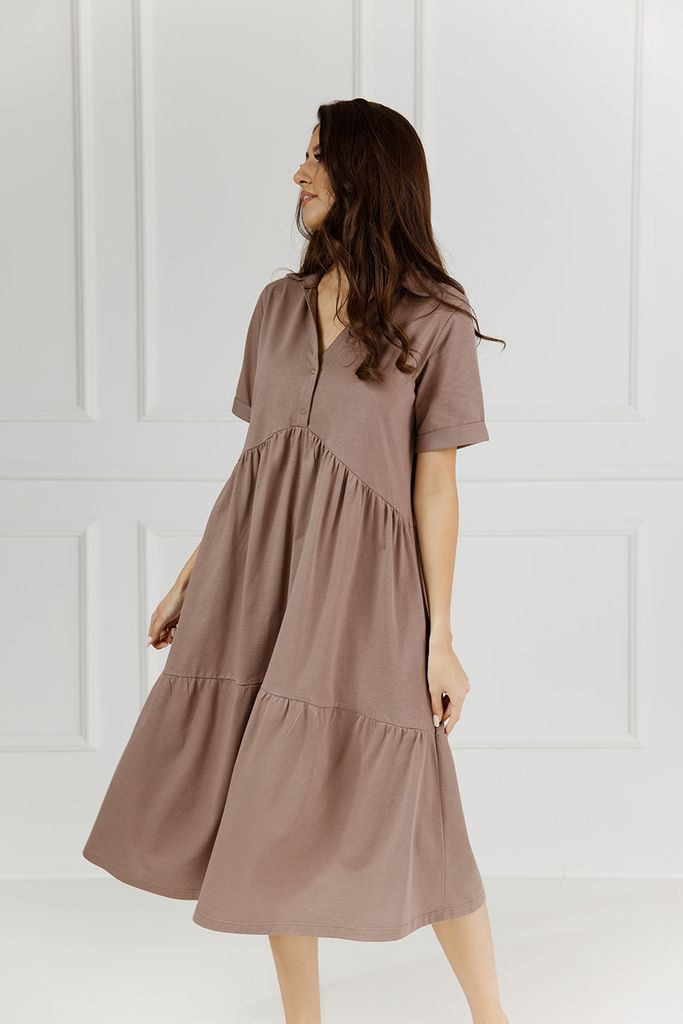 DOLCE SONNO Stillnachthemd - Umstandsnachthemd – Langes Nachthemd für Damen - 100% Baumwolle – Veria Taupe S