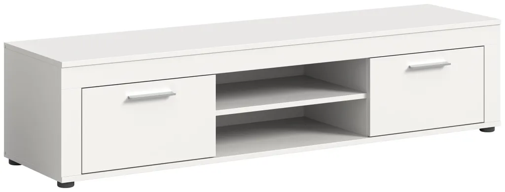 Meuble TV pour grand écran salon, rangement multimédia 160 cm blanc mat