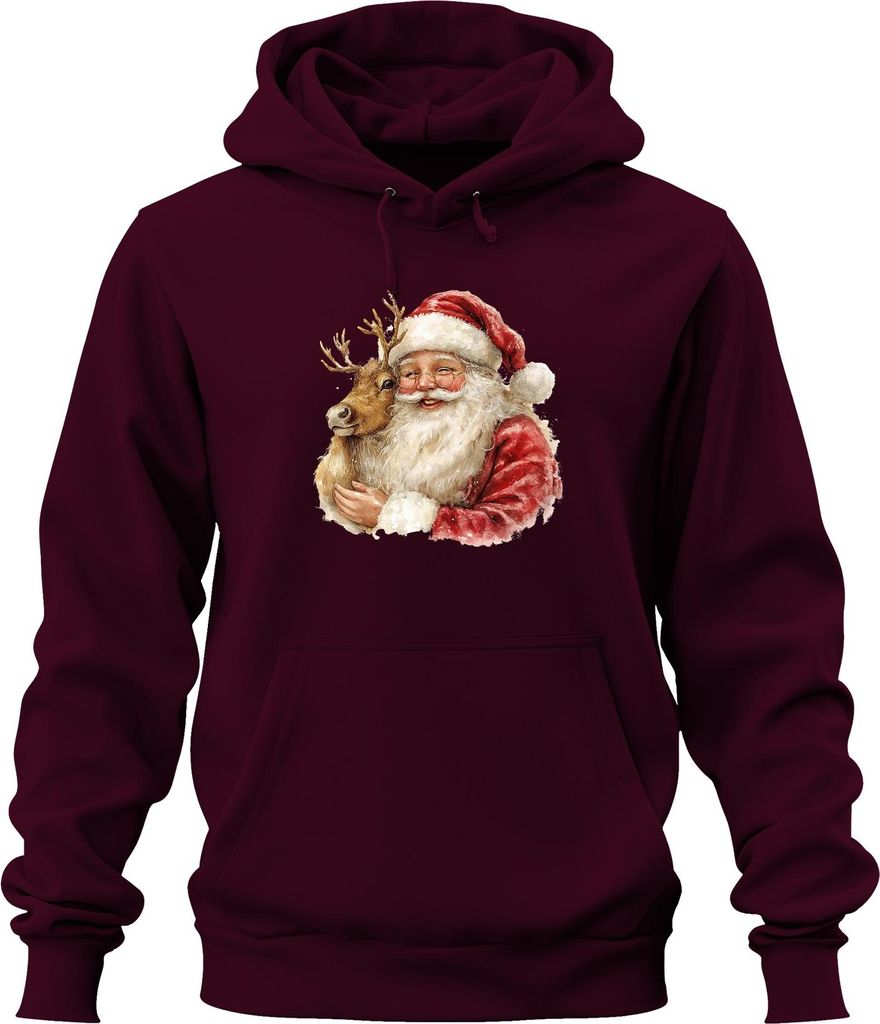 Weihnachtsmann Rentier Aquarell Weihnachten Geschenk Vintage Uni Hoodie Kapuzenpullover, Burgundy, XXL