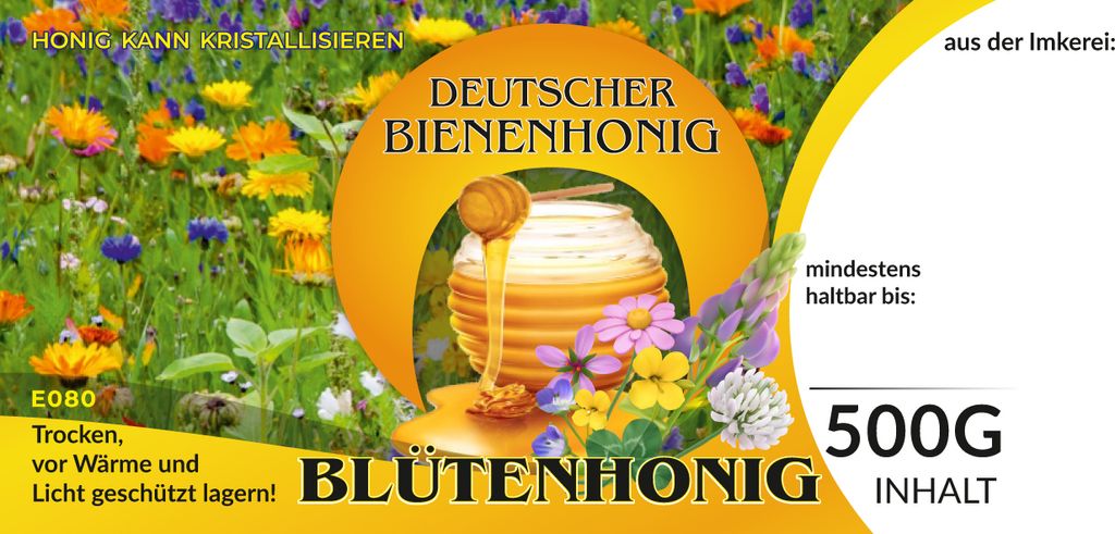 IMKERSHOP Etiketten bunt für deutschen Bienenhonig BLÜTENHONIG2, 100Stk/Pack