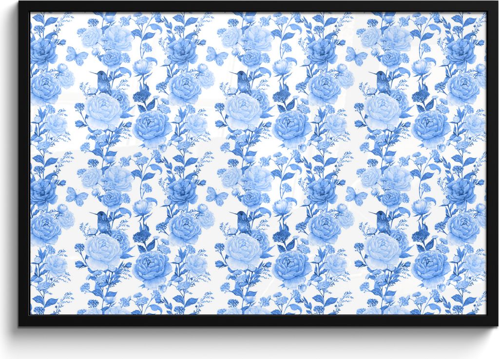 MuchoWow MuchoWow Gerahmtes Poster Blumen - Blau - Rosen 90x60 cm - Poster mit zchwarzem Bilderrahmen - Fotorahmen - Foto-Plakat