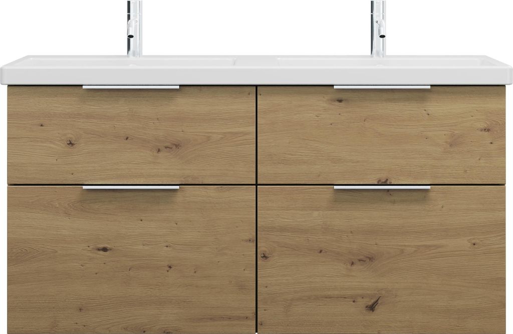 burgbad Eqio Keramik-Doppelwaschtisch inklusive Waschtischunterschrank mit 4 Schubladen, Breite 1230mm, SEYT123F5662C0001G0146