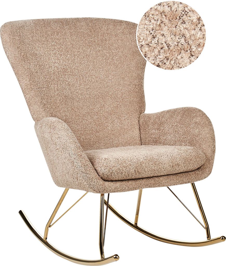 BELIANI Schaukelsessel Sandbeige Bouclé Stoff mit Armlehnen Goldene Beine für Wohnzimmer Kinderzimmer Schlafzimmer Wohnbereich Modernes Design