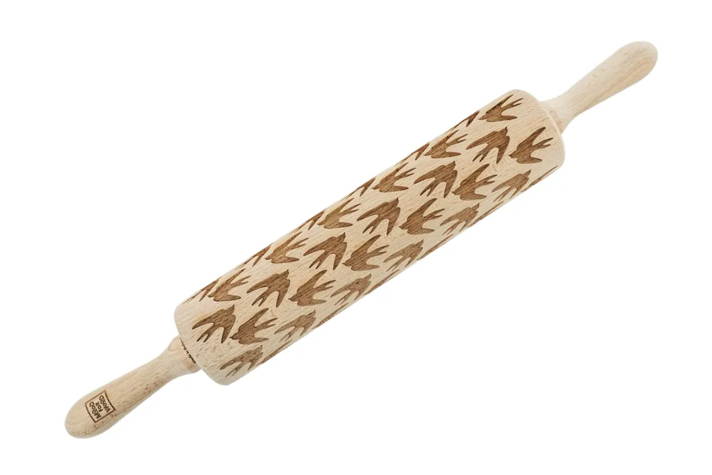 MoodForWood mattarello in legno, inciso, 43 cm, con manici, perfetto per la cottura al forno - motivo a rondine