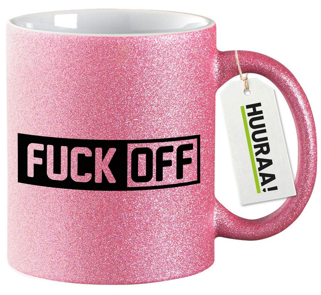 Huuraa Glitzertasse Fuck Off Schriftzug 330ml Pink Keramik Kaffeebecher Geschenkidee