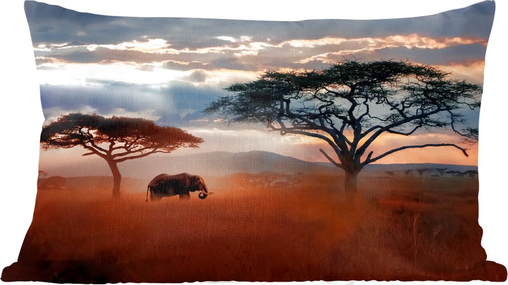 MuchoWow Zierkissen Sofakissen Wohnzimmer Dekokissen 50x30 cm Elefant - Baum - Berg - Afrika - Wohnzimmerdekoration - Polster mit Photo
