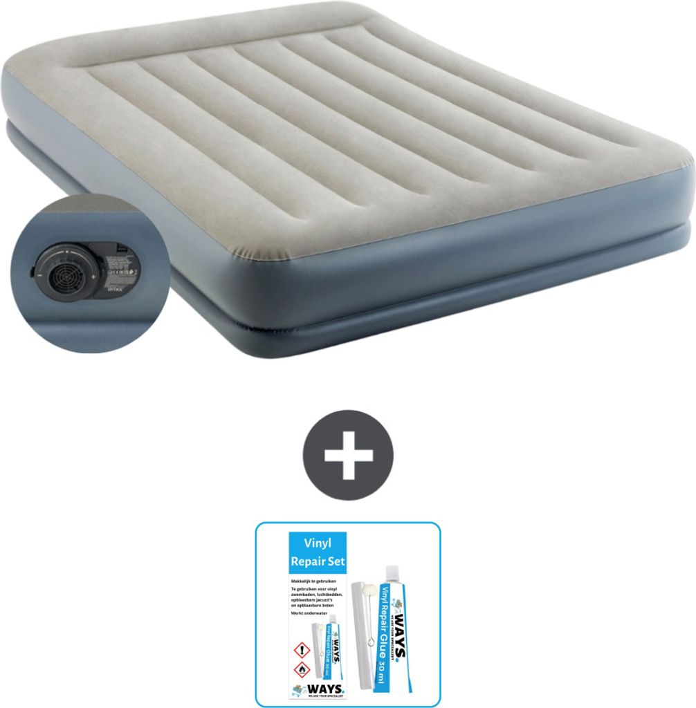 Intex Luftbett - 2 Personen - 152 x 203 x 30 cm - Grau - Inklusive Pumpe - Reperaturset