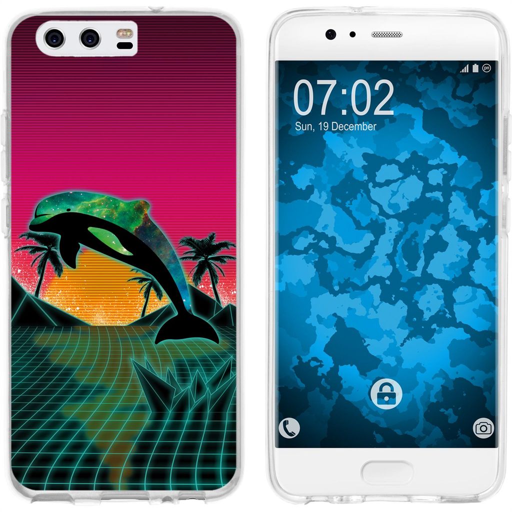 PhoneNatic Case kompatibel mit Huawei P10 Plus Silikon-Hülle Retro Wave Delphin M1