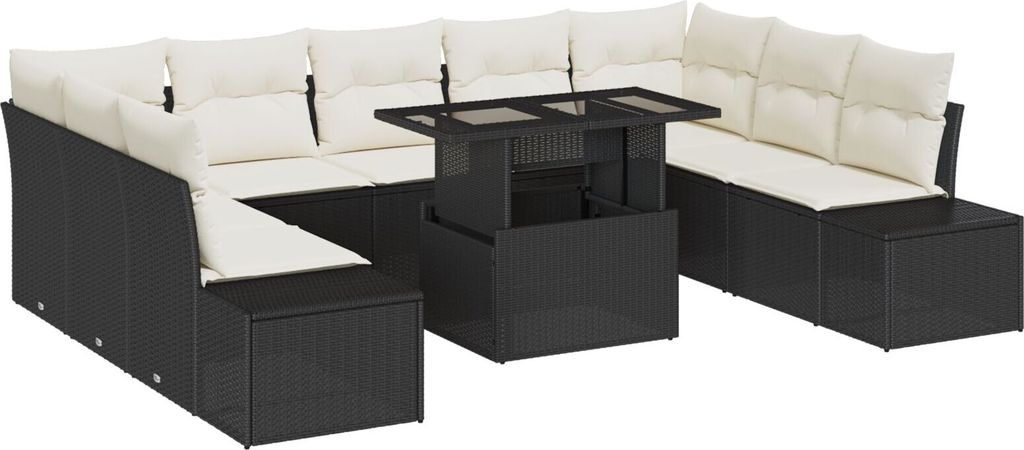 Möbel 10-teiliges Garten-Sofa-Set mit Kissen Schwarz Poly Rattan - Gartensofas 3357980