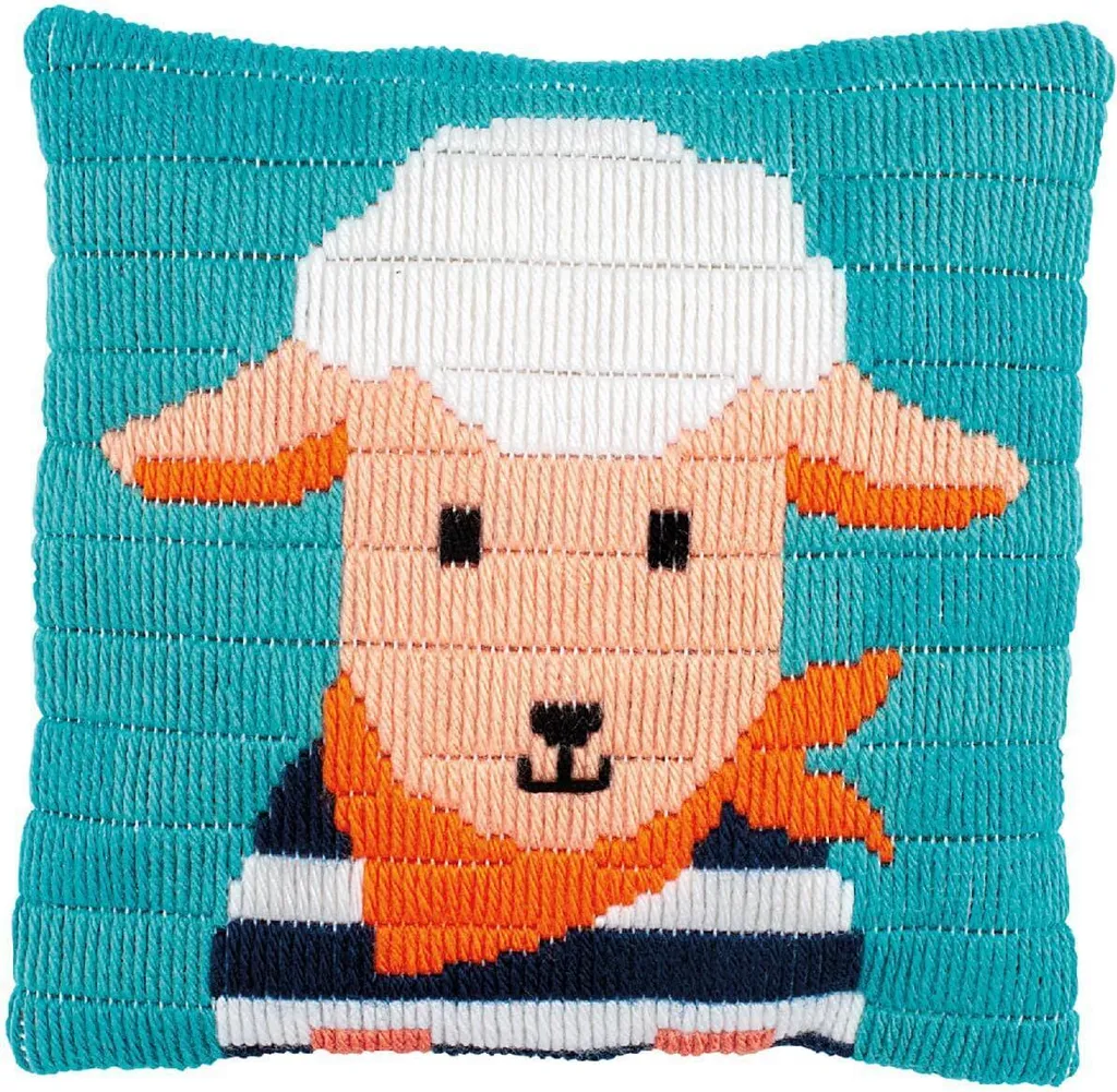 Kit Coussin à Broder Points Longs pour Enfant - Motif Agneau 25x25cm