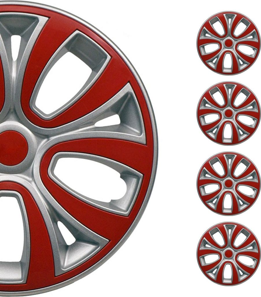 4x Radblenden Radkappen Radzierblenden für 14" Zoll Stahlfelgen Silber Rot
