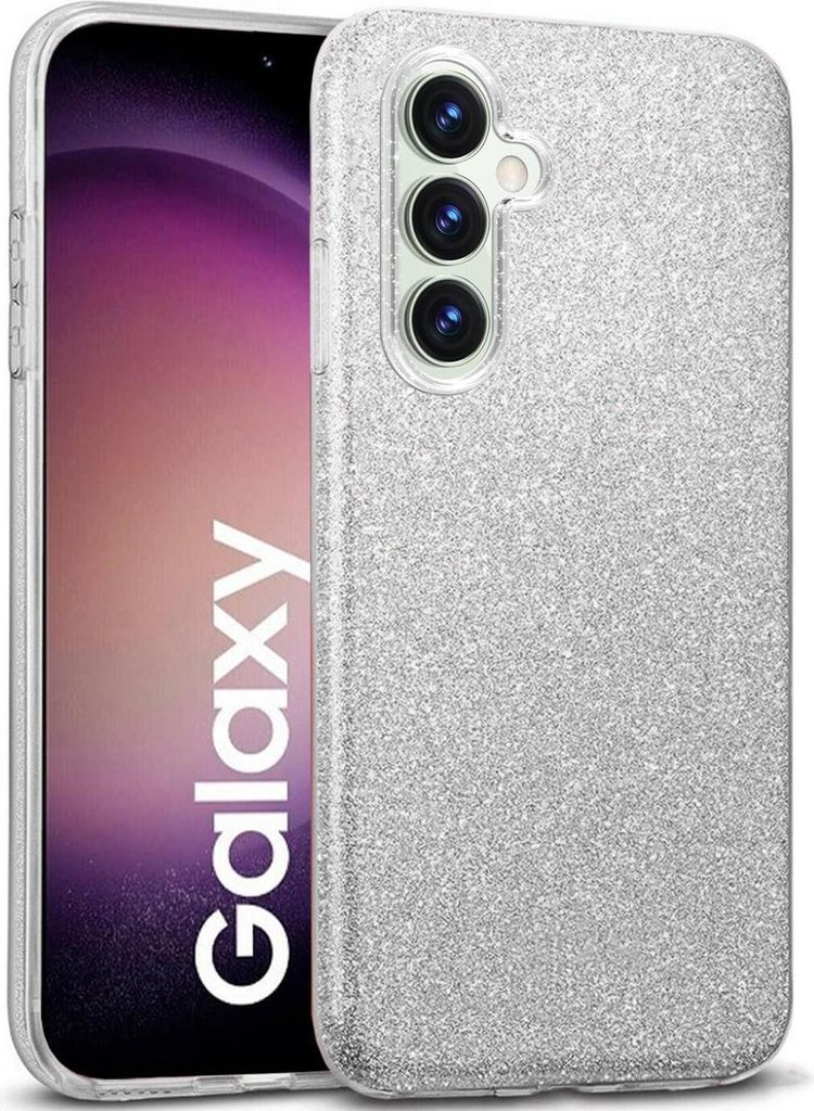 Conie Glitzer Schutzhülle für Samsung Galaxy S23 FE Hybrid Silikon Hard Case TPU Cover Hülle in Silber
