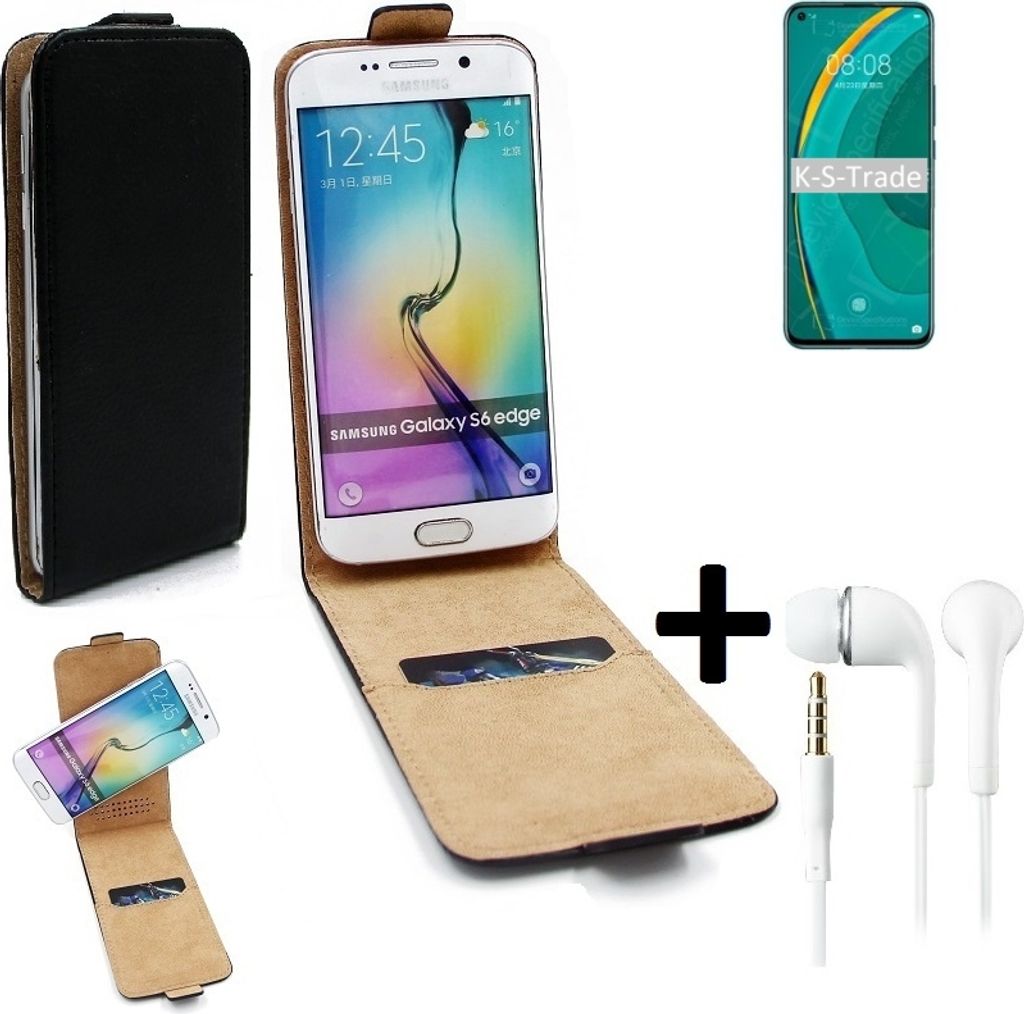 K-S-Trade Handy-Hülle + Kopfhörer kompatibel mit Huawei nova 7 5G 360° Flipstyle Schutz-Hülle Smartphone Tasche Case Flip cover schwarz 1x