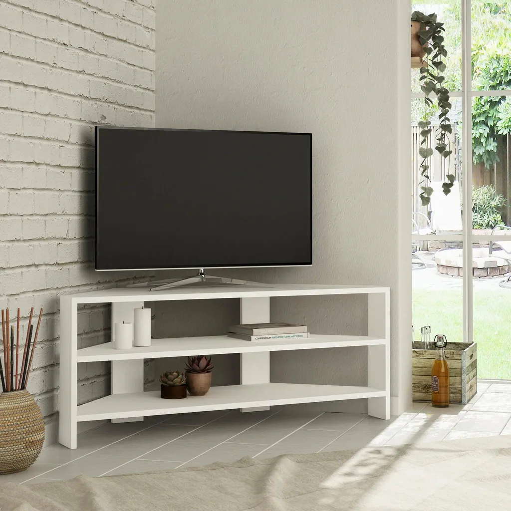 Banc TV Blanc 110x36cm avec 3 étagères - Mobilier Moderne Naypyidaw - 2