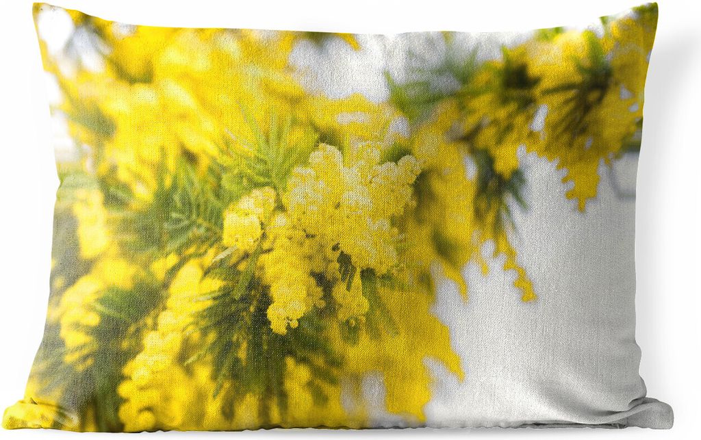 MuchoWow Outdoor Kissen - Eine gelbe Mimosenblüte - 60x40 cm - Wetterfest - Lounge Kissen - Zierkissen - Kissen für Innenräume