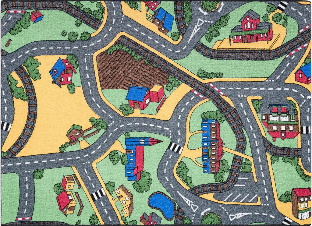 REBEL ROADS TEPPICH Playtime 95 Kleinstadt, rutschfest für Kinder - grau / grün Mehrfarben 95x133 cm
