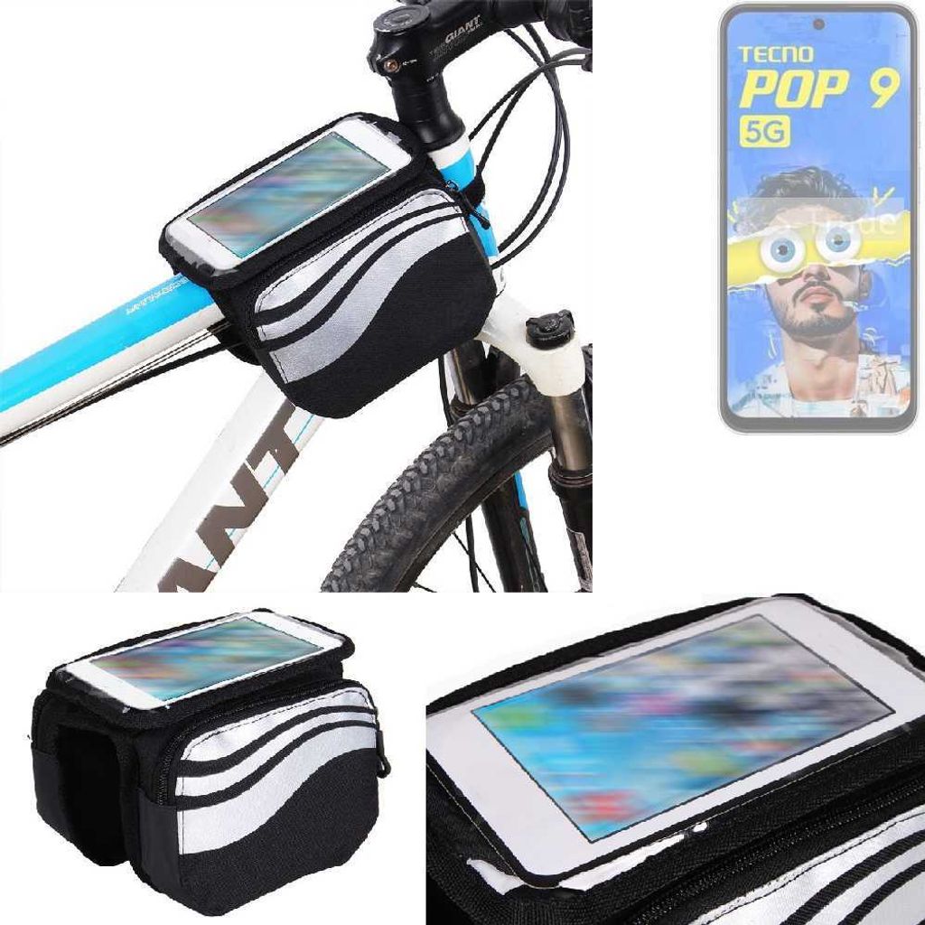 K-S-Trade Rahmentasche Fahrrad-Halterung kompatibel mit Tecno Pop 9 5G Rahmenhalterung Fahrrad Handyhalterung Fahrradtasche Handy Smartphone Halterung