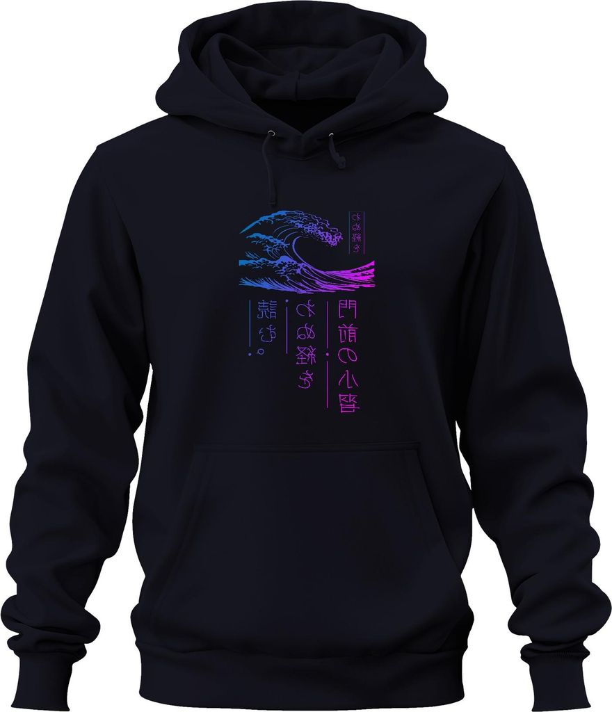 門道の心管 Japanische Welle Ukiyoe Neon Vaporwave Cyberpunk Retro Uni Hoodie Kapuzenpullover, Navy, XL