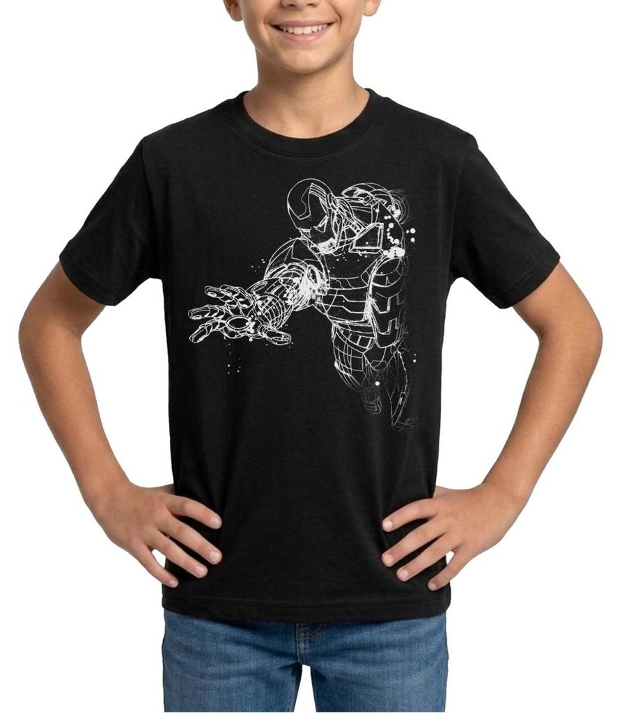 Spreadshirt Avengers Superhelden Iron Man Teenager T-Shirt, 152/164 (12-14 Jahre), Schwarz