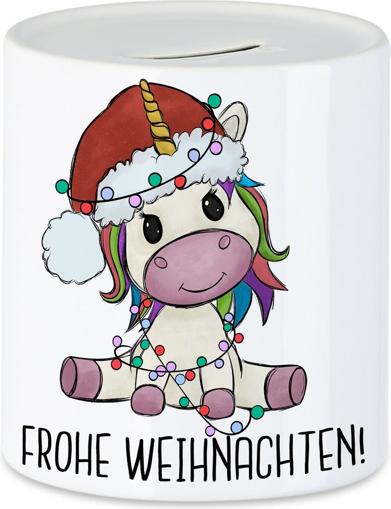 Frohe Weihnachten Spardose Geschenkidee Einhorn-Fans Unicorn Süßes Motiv für Weihnachten für Kinder