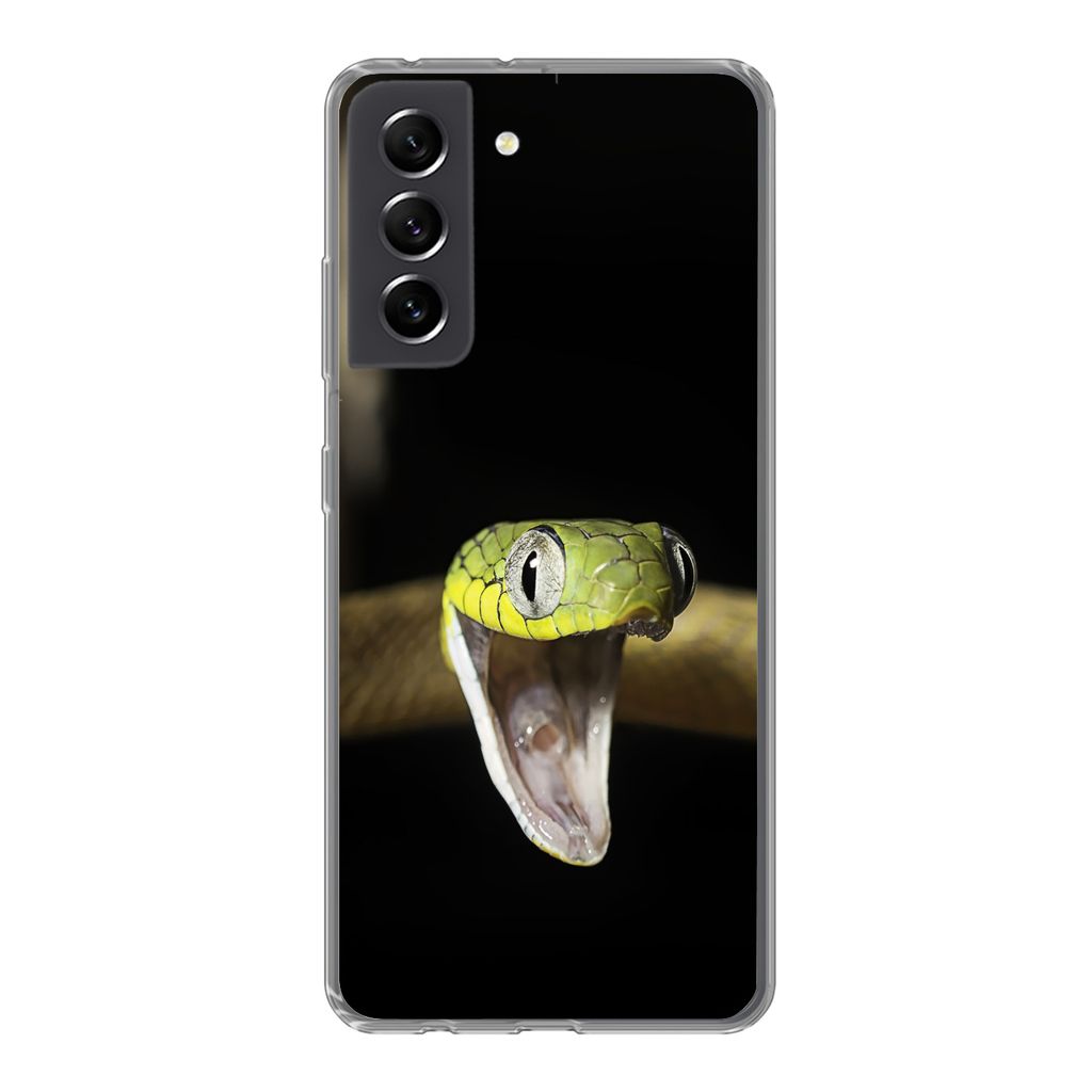 MuchoWow Handyhülle Schutzhülle Hülle für Samsung Galaxy S21 FE Schlange - Tier - Schwarz Silikon Softcase Handy Hülle - Mobiltelefonhülle