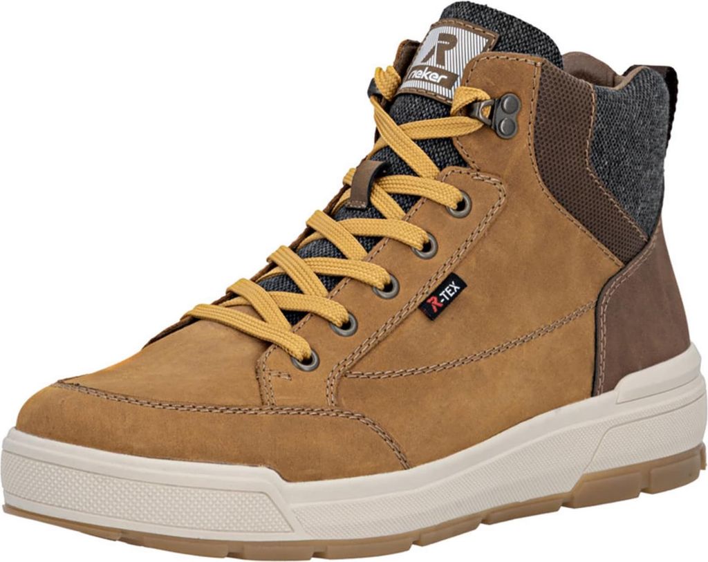 A studio shot of a men's brown boot.