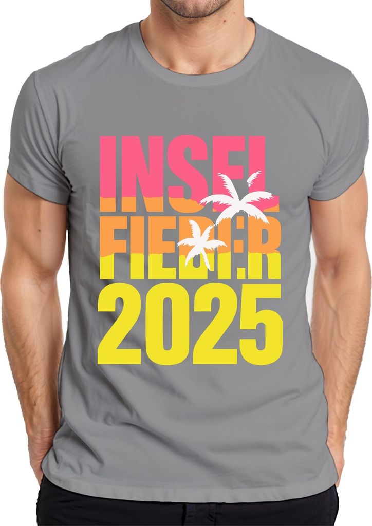 Inselfieber 2025 Inselurlaub Sommerurlaub Strand Palmen Meer Herren T-Shirt, Grau, XL