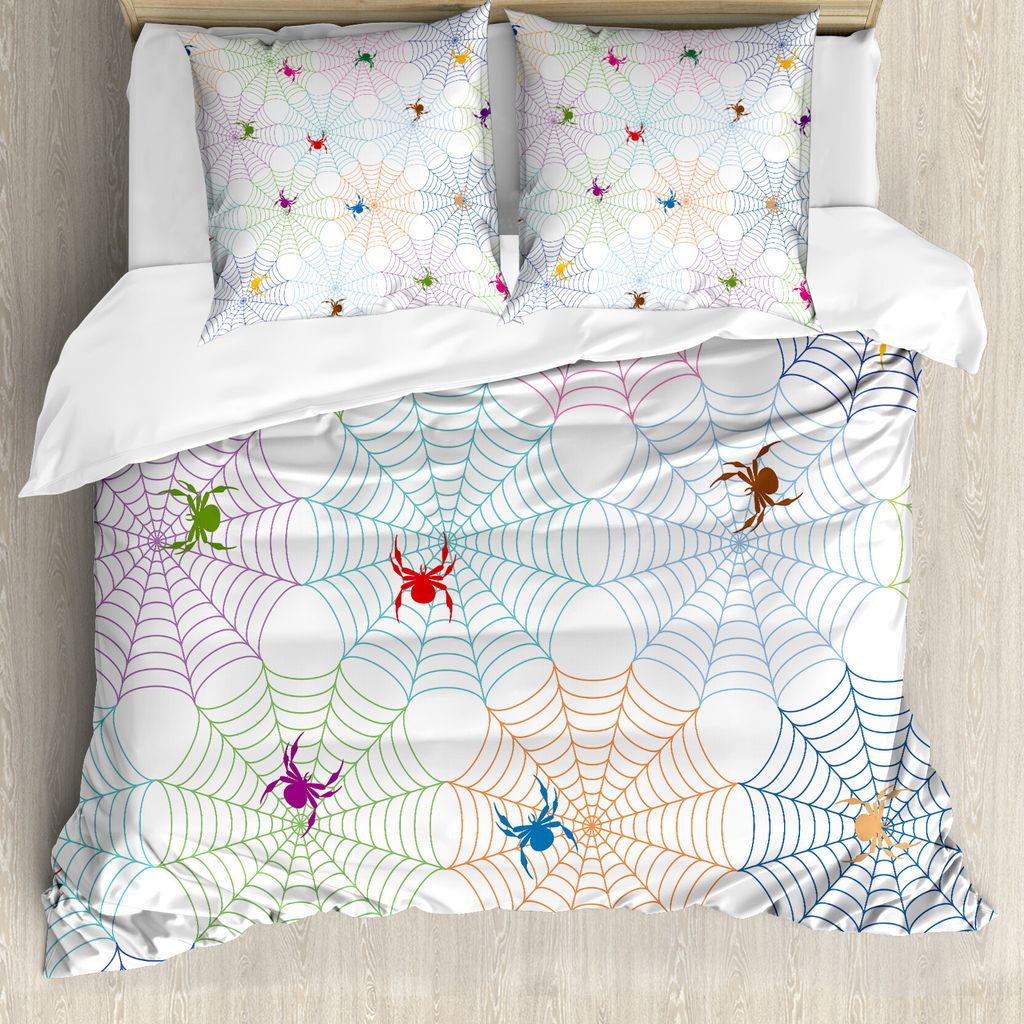 ABAKUHAUS Spinnennetz Bettbezug, bunt Networks, Milbensicher Allergiker geeignet mit Kissenbezügen, 200 cm x 200 cm - 80 x 80 cm, Mehrfarbig