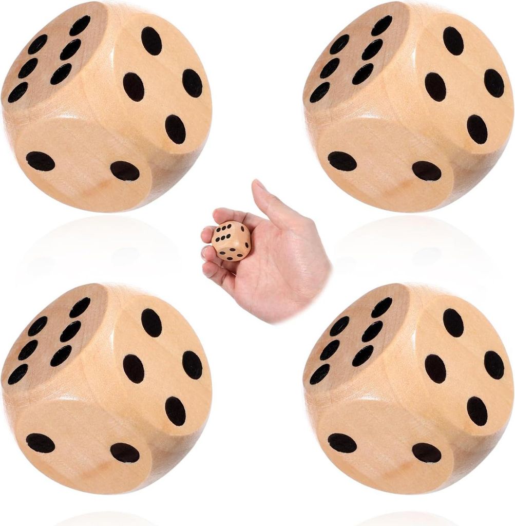 AOZUO 4 Stück 30mm große Holzwürfel, Naturholz, Würfelspiel, Schneider, Holzwürfel für Bildung, Brettspiele, Kartenspiele, Partyspiele