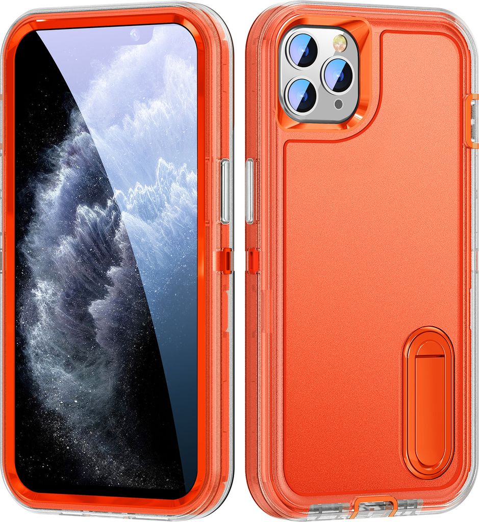 Hülle für iPhone 11 Pro Max Hybrid Dreilagige Robust Stoßfest Schwerlast Schutzhülle mit Ständer Orange