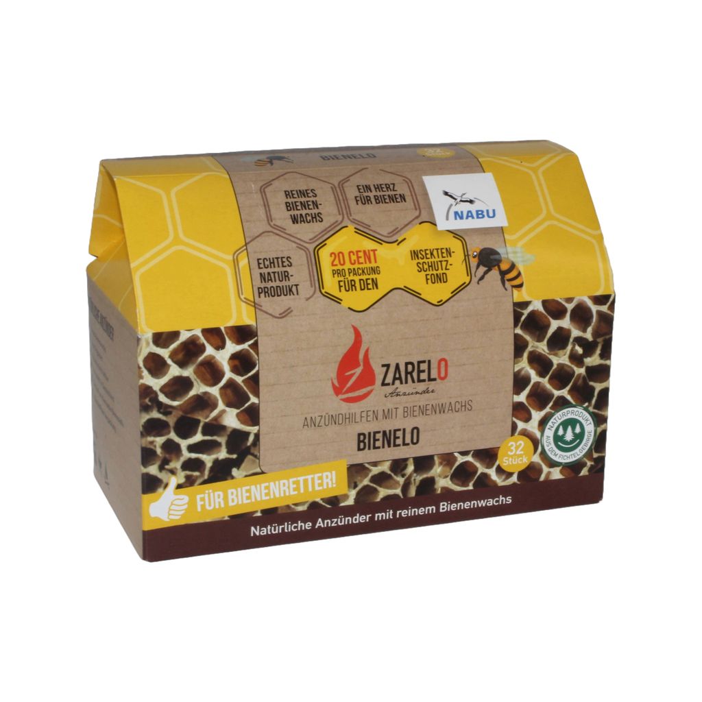 A product box for fire starters made with beeswax.