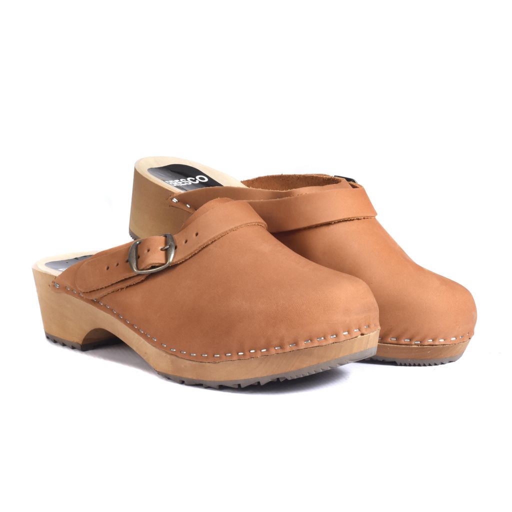 Damen Holzclogs aus Nubukleder Cognac – Bequeme Produktbild 