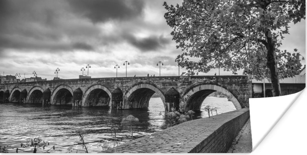 MuchoWow Poster Brücke - Maastricht - Schwarz - Weiß 80x40 cm - Wanddeko