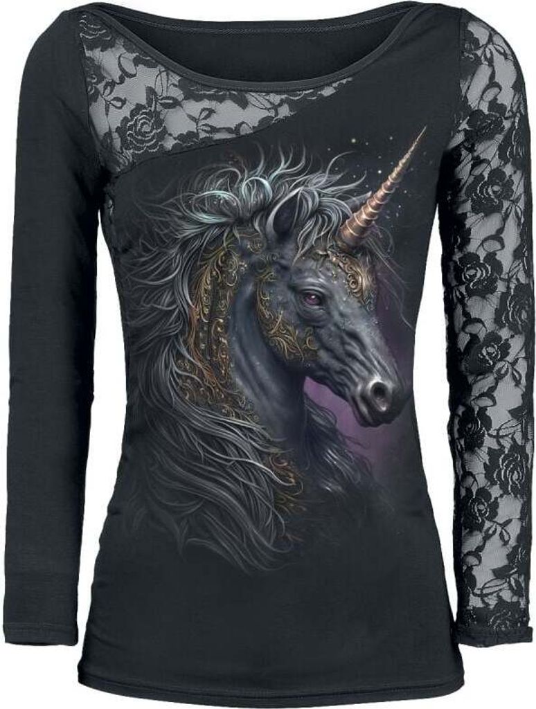 Spiral - Celtic Unicorn - Lace One Shoulder Top Black L