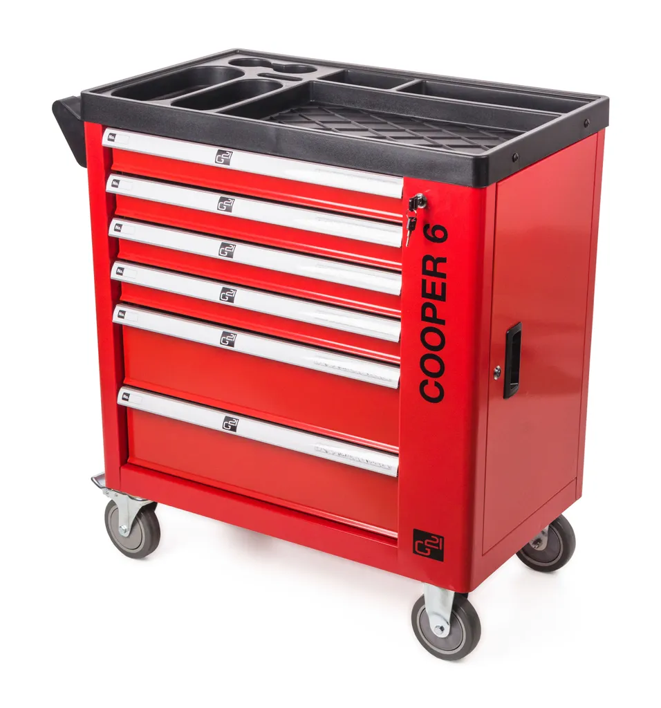 G21 Chariot d'atelier Cooper 6 en acier rouge - Rangement 6 tiroirs stables