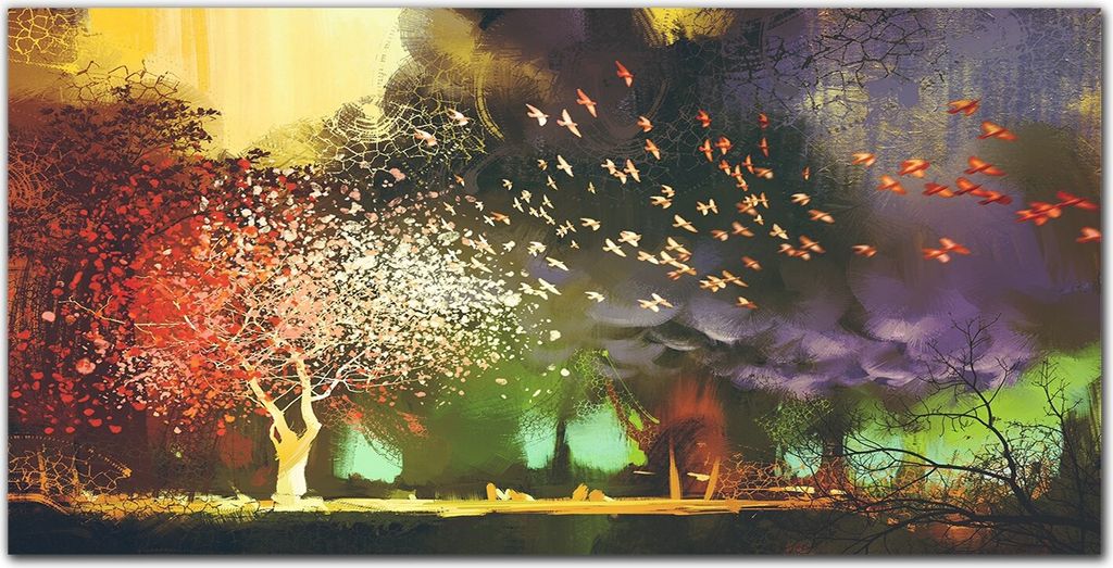 Coloray Küchenrückwand 140x70 Spritzschutz aus Glas - Bäume Wolken