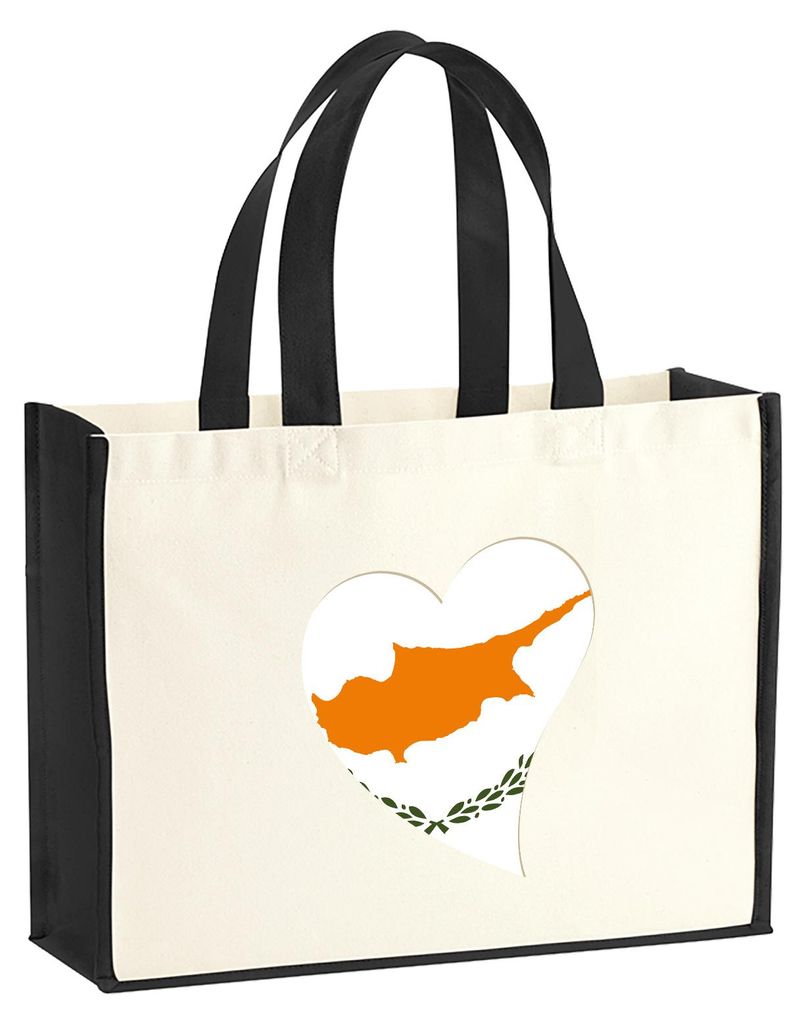 Huuraa Jutetasche Zypern Flagge Herz 21 Liter Black Jute und Baumwolle Einkaufstasche Geschenkidee