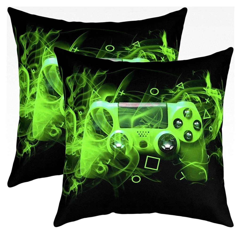 2er Set Kissenbezüge für Gamer 40x40cm für Couch, Sofa und Bett mit Game Controller Design