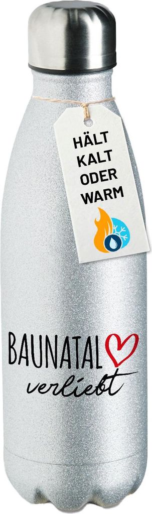 Huuraa Trinkflasche Baunatal verliebt 500ml Silver Edelstahl Wasserflasche Trinkflasche Geschenkidee