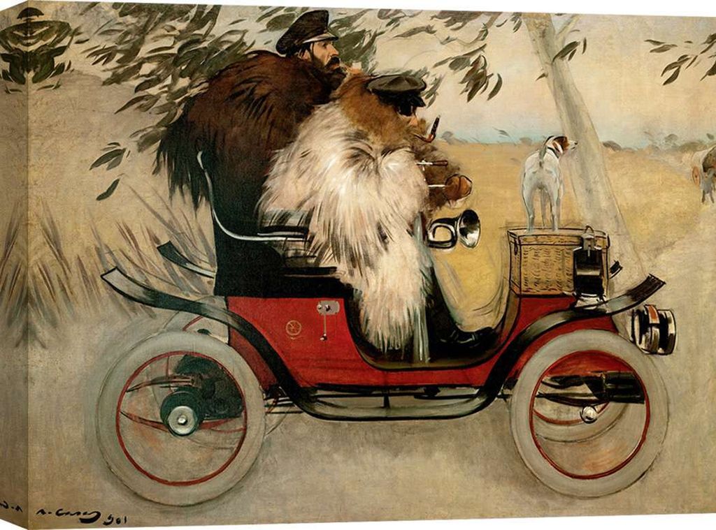 Kunstdruck auf Leinwand - Ramon Casas, Ramon Casas and Pere Romeu in an Automobile – 120x90 cm